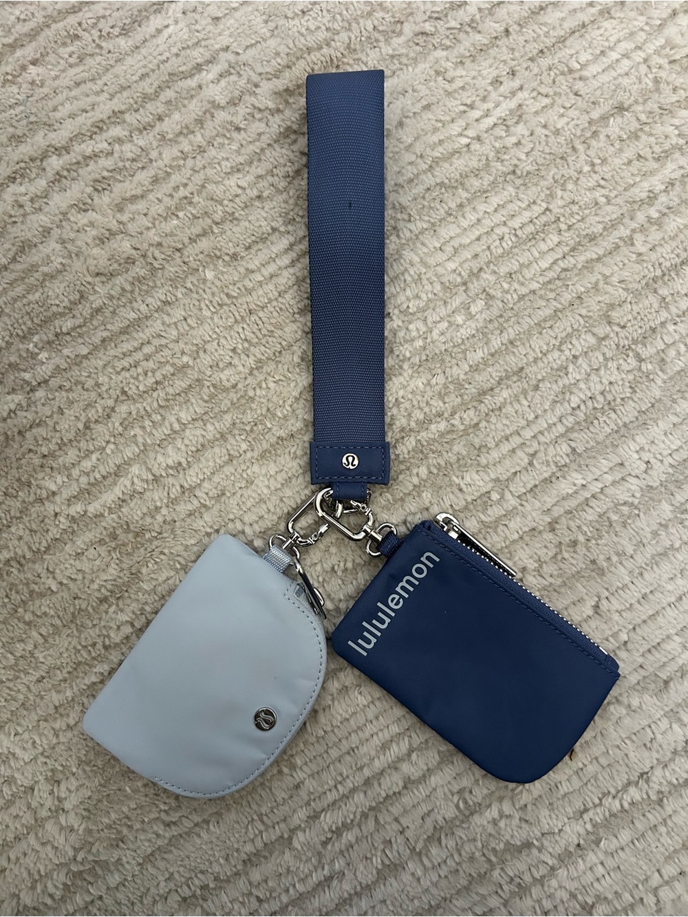 lululemon athletica Navy and Light Blue Wristlet Key & Card Pouch Set